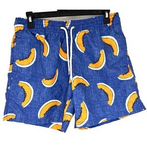 Trunks Surf & Swim Co. Swim Trunks Men M Blue Cantaloupe Melon Fruit Print‎ Mesh